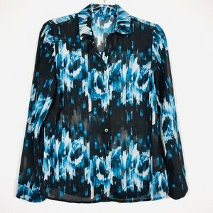 Derek Lam Blue abstract sheer blouse sz. S